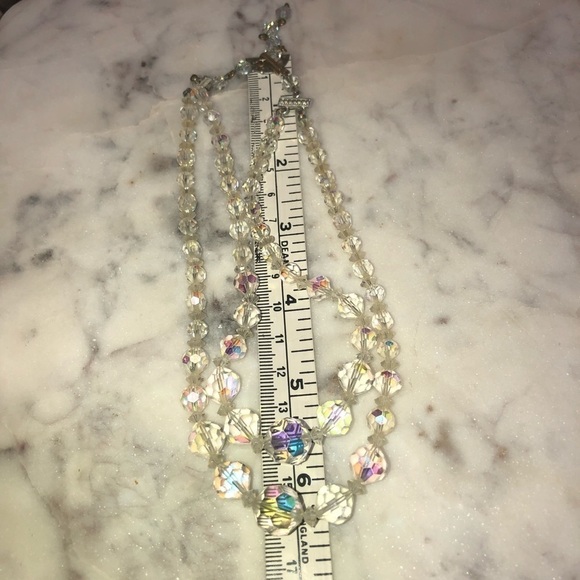 VTG Aurora Borealis Facetted Bead Double Multi Strand Necklace Approx 13” Choker - Picture 4 of 5